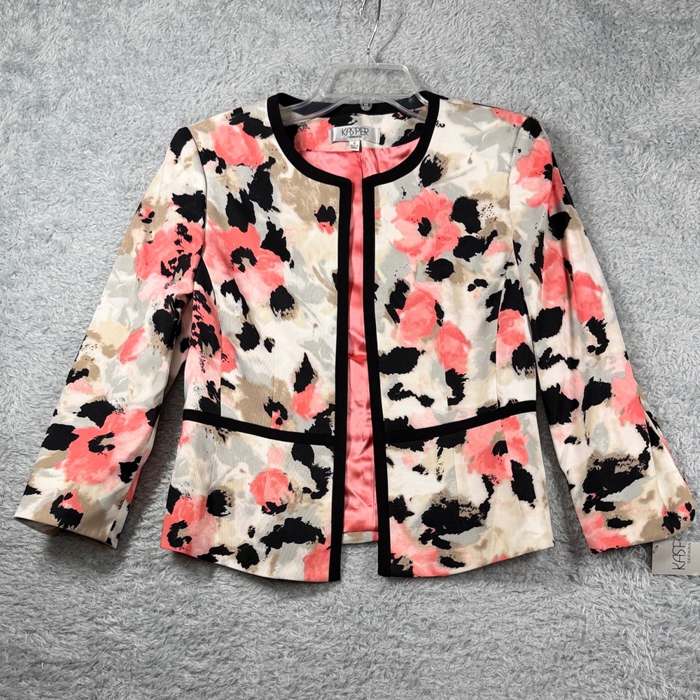 KASPER Women's Blazer - Coral, Black, Beige Floral